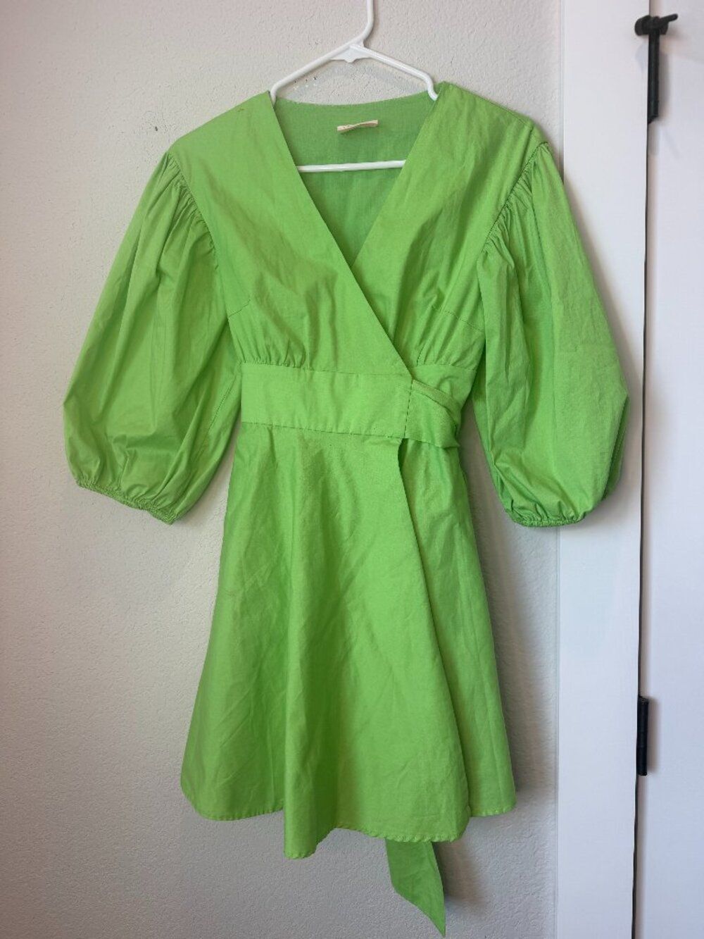 Showpo Zyla Green Puff Sleeve Mini Wrap Dress Size 4